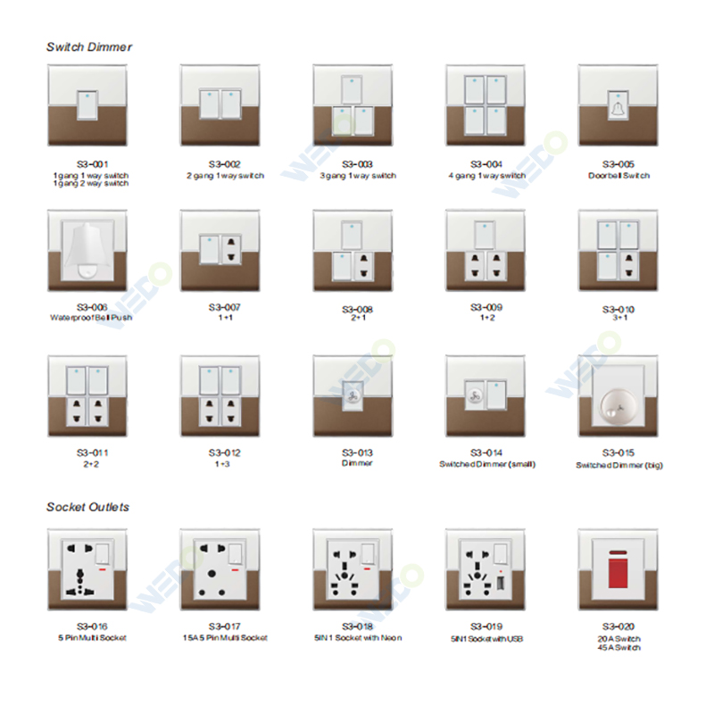 Pakistan 8+2 Wall Switch SOCKET 4/6/8/10 GANG SWITCH PLATE 