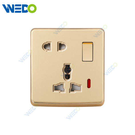 S1 Series 5 Pin Switched Socket with LED Light Ring 250V Light Electric Wall Switch Socket 86*146cm PC Material with Chrome Frame Home Switches