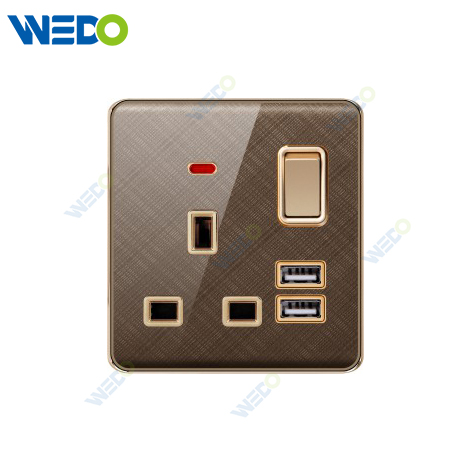K2-b Series 13A Switched Socket with LED Light Ring+2USB 250V Light Electric Wall Switch Socket 86*86cm PC Material with Chrome Frame Home Switches