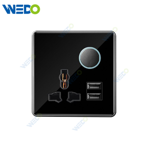 S7 Series 13A MF Switched Socket with LED Light Ring+2USB 250V Light Electric Wall Switch Socket Tempered Glass Material with Chrome Frame Modern Sockets