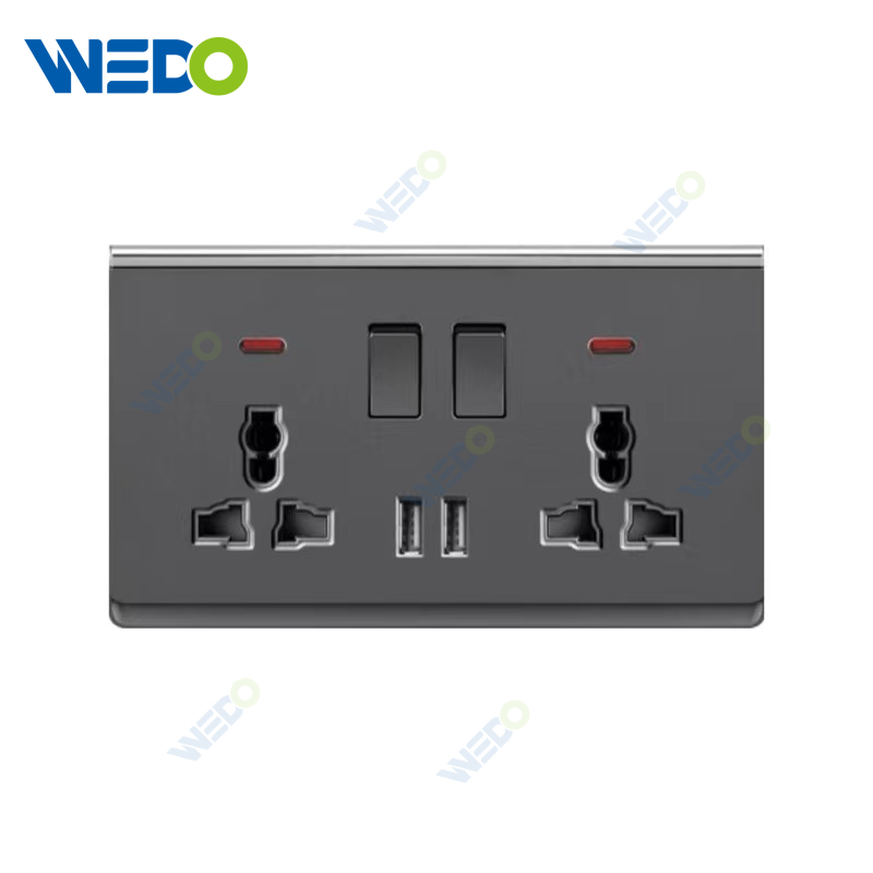 British Standard High Quality Double 13A MF switch socket/+2USB Wall Switch Electrical Socket