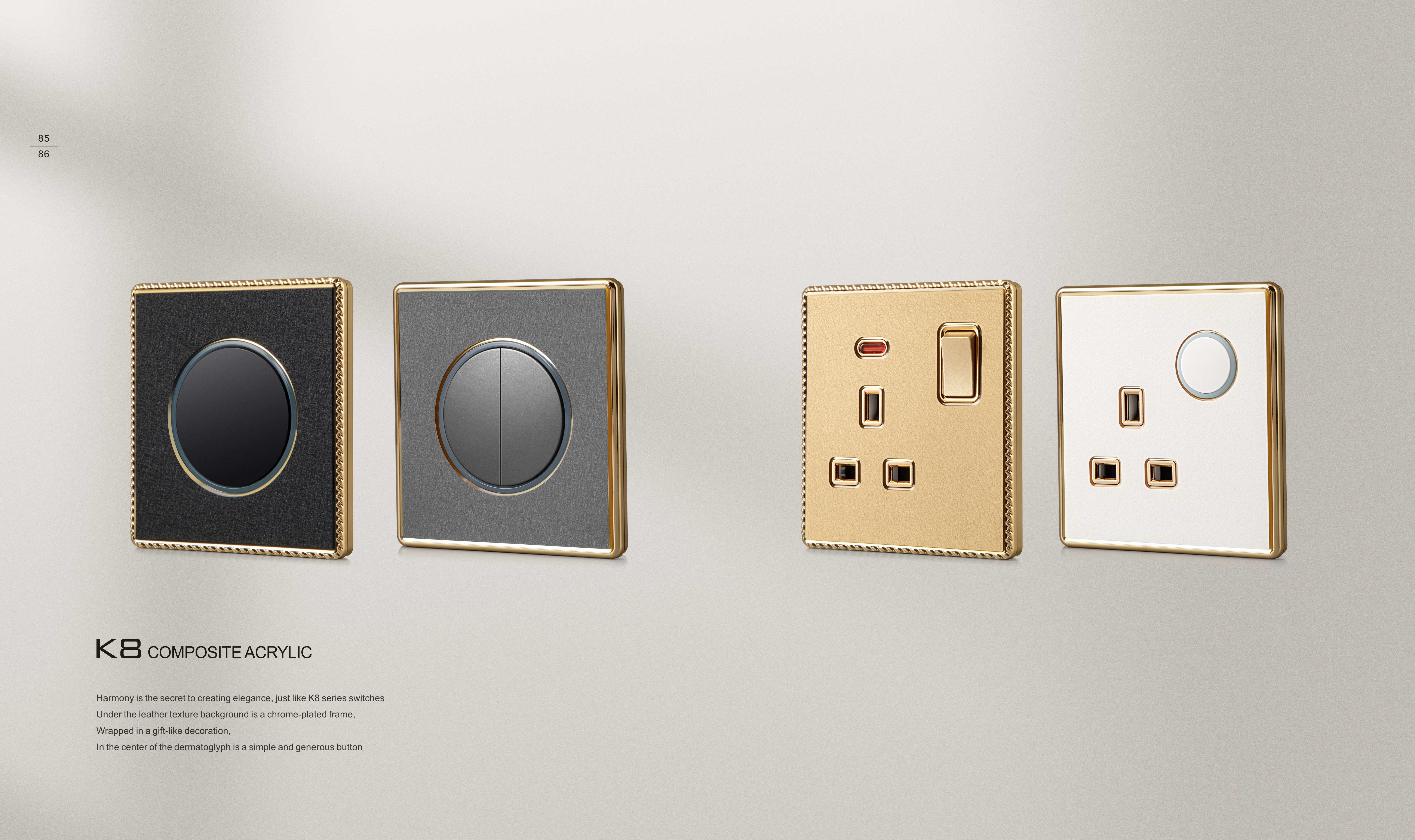 Acrylic Leather British 4G Wall Switch, Electric Socket Switch