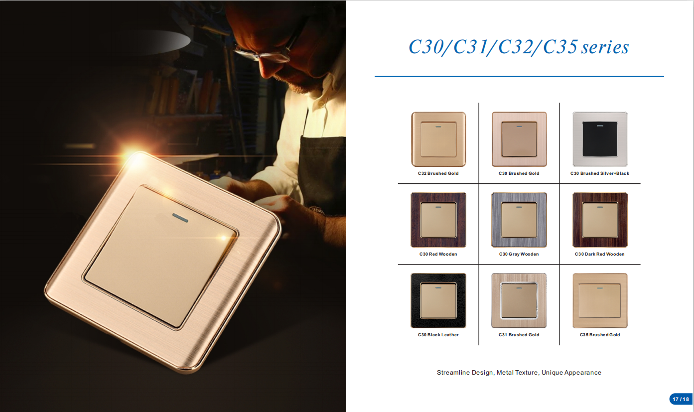 C35 Manufacturer Price EU/UK Standard Electrical Wall Sockets And Switches Plates C35 20A SWITCH WITH NEON SMALL BUTTON Power Wall Switch And Socket 