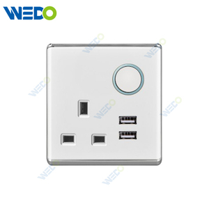 S2-W Home Switches 13A Switched Socket with Light Ring+2USB 250V Light Electric Wall Switch Socket 86*86cm PC Material with Chrome Frame