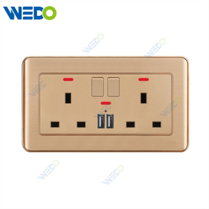 C32 Aluminium New Design Customized Factory Pc Wall Switch And Socket Double 13A Switched Socket with Neon+2USB