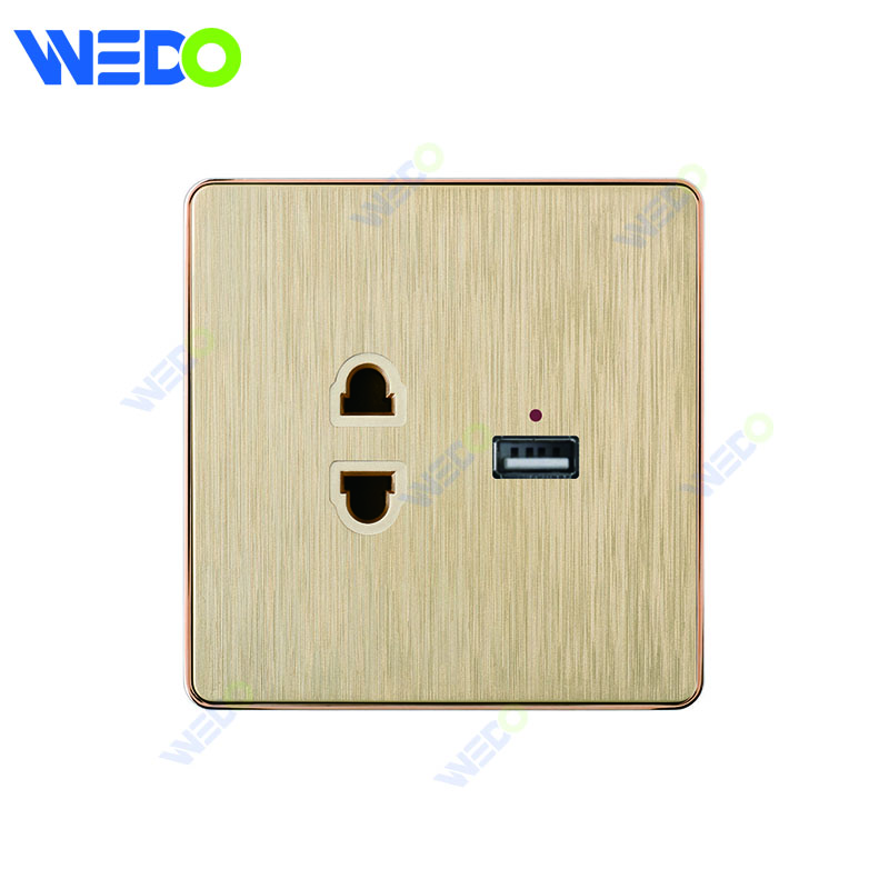 C72 China 2PIN SOCKET+2USB Electric Push Button Light Wall Switch Many Colors White Silver Gold with Chrome