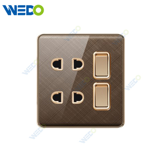 K2-b Series 2 Gang Switch 2 Gang 2 Pin Socket 16A 250V Light Electric Wall Switch Socket 86*86cm PC Material with Chrome Frame Home Switches