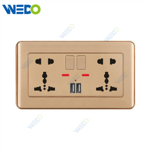 C32 Aluminium New Design Customized Factory Pc Wall Switch And Socket Double 5PIN Multi Function Switched Socket with Neon+2USB