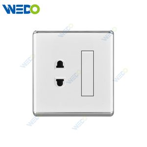 S2-W Home 1 Gang Switch 2 Ping Socket 16A 250V Light Electric Wall Switch Socket 86*86cm PC Material with Chrome Frame