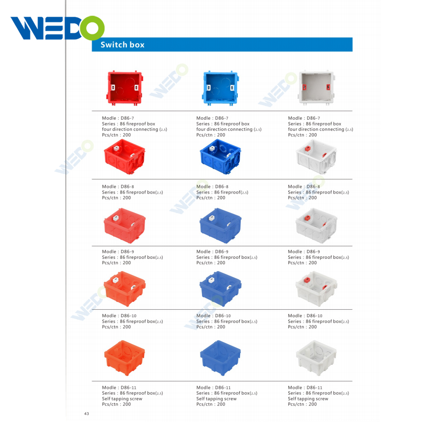 Hot Selling Plastic Concealed 86 Type Blue Wall Switch Box