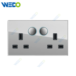 D90 Series Double 13A Switched Socket with LED Light Ring 250V Light Electric Wall Switch Socket Glass Plate+PC Bottom Material Modern Sockets