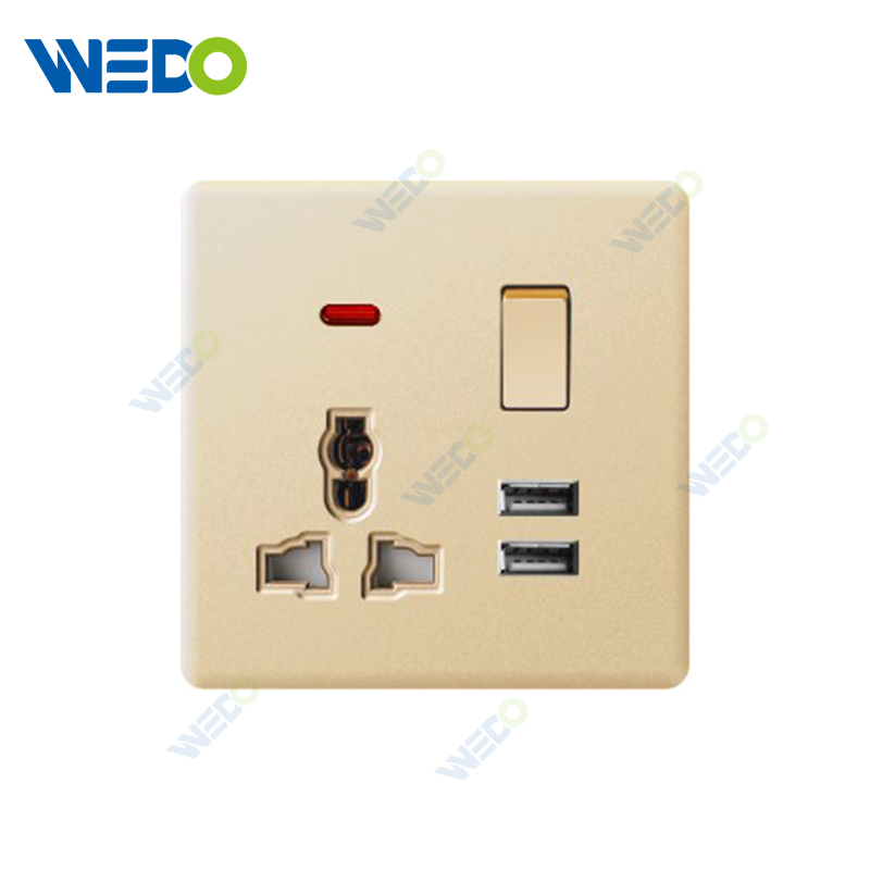 ULTRA THIN 4Gang 13A Switch Socket +2USB w/without neon 250V Different Color Different Style Fashion Design Wall Switch 
