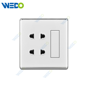 S2-W Home 1 Gang Switch 2 Gang 2 Pin Socket 16A 250V Light Electric Wall Switch Socket 86*86cm PC Material with Chrome Frame