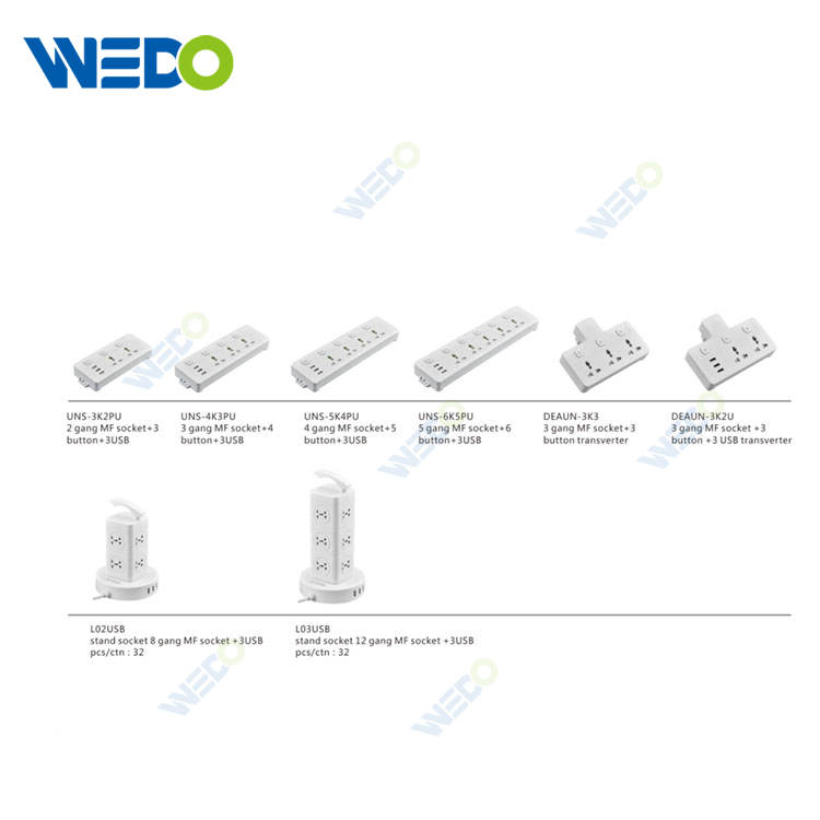 3 Way Universal Extension Wire Socket with Switch Control with 3USB