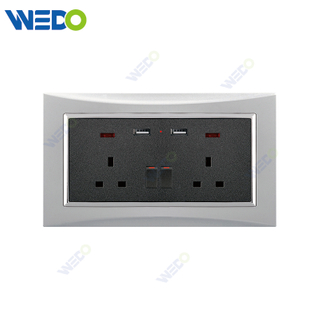 M3 Wenzhou Factory New Design Electrical Light Wall Switch And Socket IEC60669 DOUBLE 13A SWITCHED SOCKET WITH NEON +2USB 