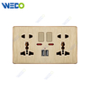 C72 China DOUBLE 5PIN SWITCHED SOCKET WITH NEON+2USB Electric Push Button Light Wall Switch Many Colors White Silver Gold with Chrome