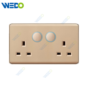 K2-P Series Double13A Switched Socket with LED Light Ring 250V Light Electric Wall Switch Socket 86*86cm PC Material with Chrome Frame Home Switches Twist Pattern